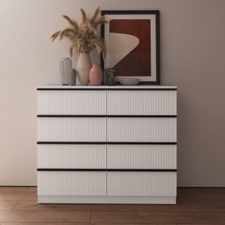 FWStyle Lania Ripple Ridged 8 Drawer Chest Of Drawers Matt White