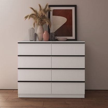 FWStyle Lania Ripple Ridged 8 Drawer Chest Of Drawers Matt White