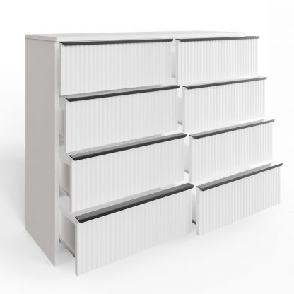 FWStyle Lania Ripple Ridged 8 Drawer Chest Of Drawers Matt White - Image 6