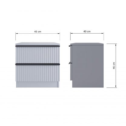 FWStyle Lania Ripple Ridged 2 Drawer Bedside Table Nightstand Matt Grey - Image 2