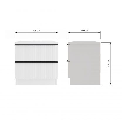 FWStyle Lania Ripple Ridged 2 Drawer Bedside Table Nightstand Matt White - Image 2