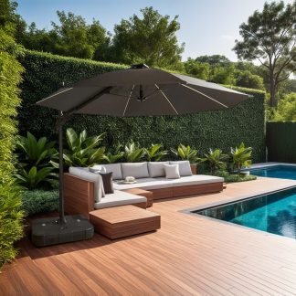 Cantilever Garden Parasol and Base 3.5m Diameter - Dark Grey