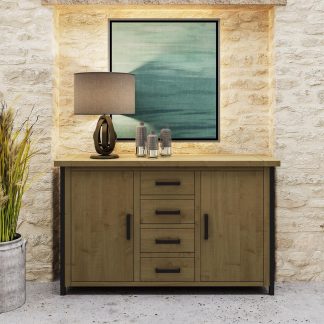 Lowry 2 Door 4 Drawer Large Sideboard Driftwood Lacquered Solid Reclaimed Pine