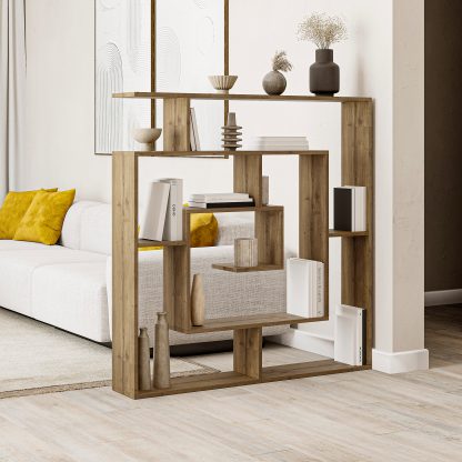 Labirent Modern Bookcase Display Unit Dark Oak 129cm High - Image 6