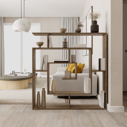 Labirent Modern Bookcase Display Unit Dark Oak 129cm High