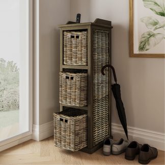 Maya Handmade Kubu Rattan 3 Basket Storage Unit
