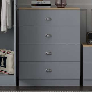 FWStyle Esher 4 Drawer Chest Of Drawers Matt Grey With Oak Top