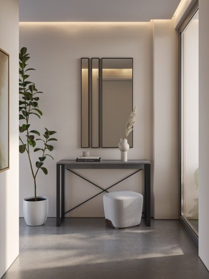 Modern Archie Console Table Retro Grey 110cm with Black Metal Legs - Image 3