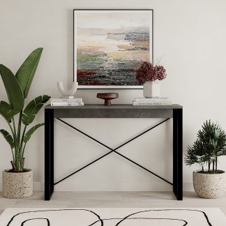 Modern Archie Console Table Retro Grey 110cm with Black Metal Legs