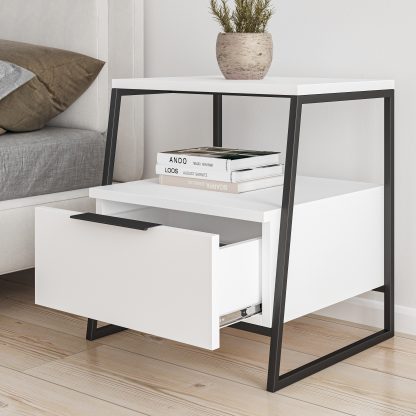 Pal Modern Bedside Table With Drawer White 45cm Wide - Image 4