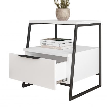 Pal Modern Bedside Table With Drawer White 45cm Wide - Image 5