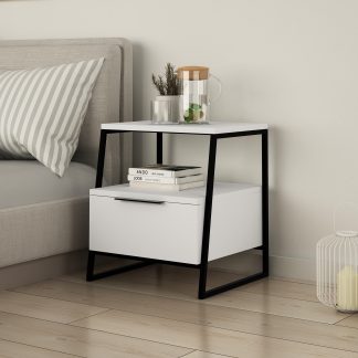 Pal Modern Bedside Table With Drawer White 45cm Wide