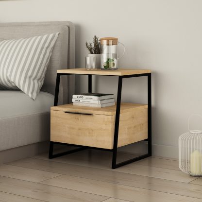 Pal Modern Bedside Table With Drawer Oak 45cm Wide