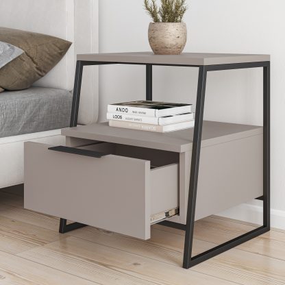 Pal Modern Bedside Table With Drawer Mocha Grey 45cm Wide - Image 4