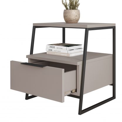 Pal Modern Bedside Table With Drawer Mocha Grey 45cm Wide - Image 5