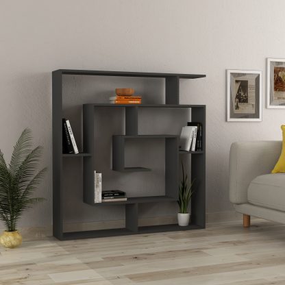 Labirent Modern Bookcase Display Unit Anthracite Grey 129cm High