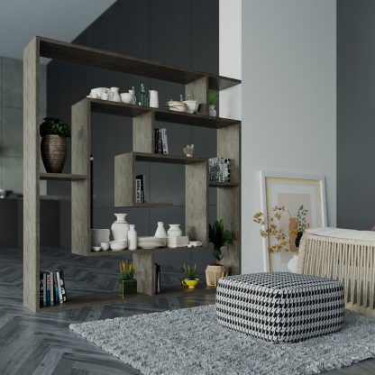 Labirent Modern Bookcase Display Unit Dark Coffee Oak 129cm High - Image 4