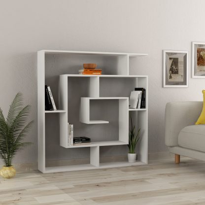 Labirent Modern Bookcase Display Unit White 129cm High
