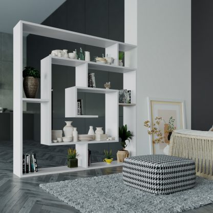 Labirent Modern Bookcase Display Unit White 129cm High - Image 5