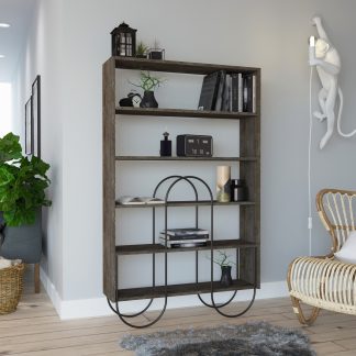 Norfolk Modern Bookcase Display Unit Dark Coffee Oak Effect Tall 159.1cm