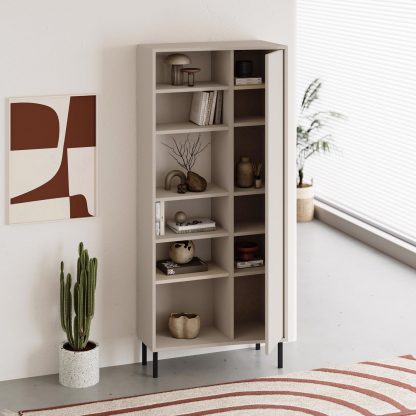 Frem Curved 5 Tier Tall Bookcase with 1 Door – Sandstone – 175.5 cm - Image 3