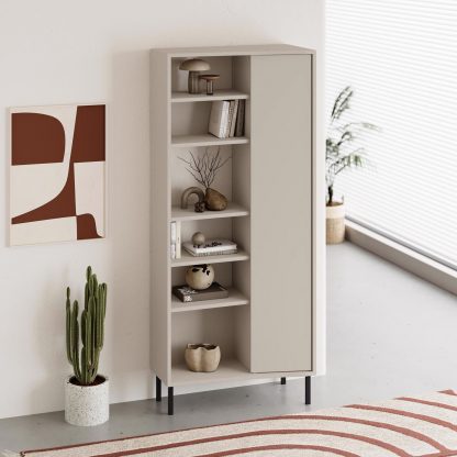 Frem Curved 5 Tier Tall Bookcase with 1 Door – Sandstone – 175.5 cm - Image 4