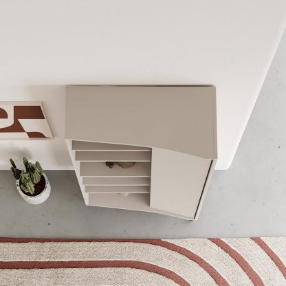 Frem Curved 5 Tier Tall Bookcase with 1 Door – Sandstone – 175.5 cm - Image 5