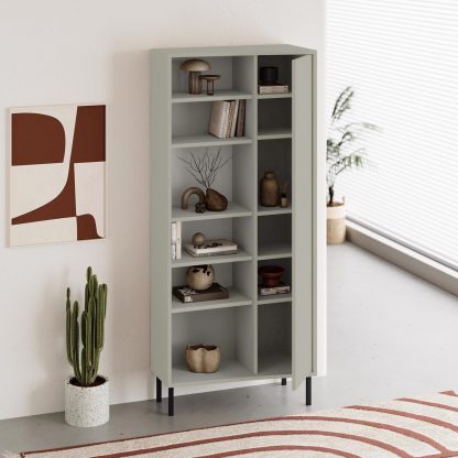 Frem Curved 5 Tier Tall Bookcase with 1 Door – Ash Green – 175.5 cm - Image 4