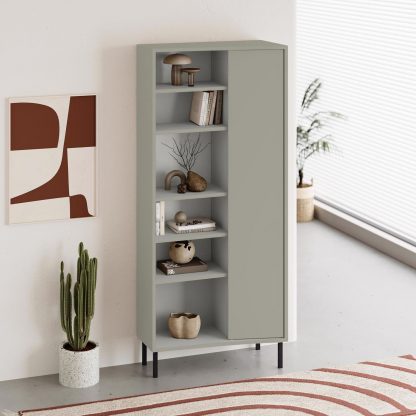 Frem Curved 5 Tier Tall Bookcase with 1 Door – Ash Green – 175.5 cm - Image 5