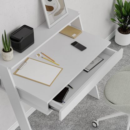 Cowork Modern Desk White Wall Mounted With Drawer 94cm Wide - Image 5