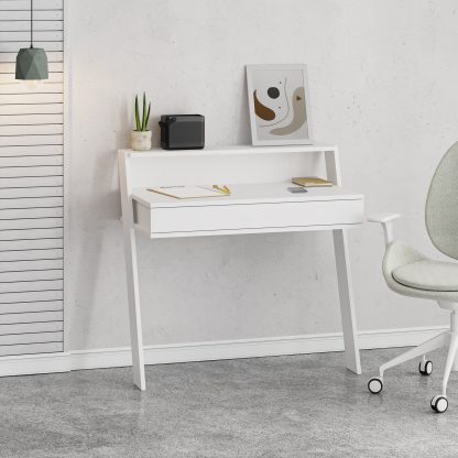 Cowork Modern Desk White Wall Mounted With Drawer 94cm Wide - Image 4