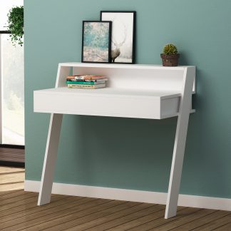 Cowork Modern Desk White Wall Mounted With Drawer 94cm Wide