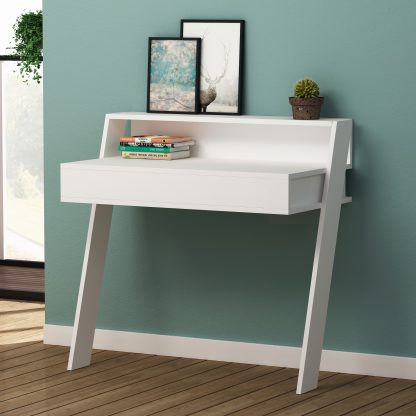 Cowork Modern Desk White Wall Mounted With Drawer 94cm Wide