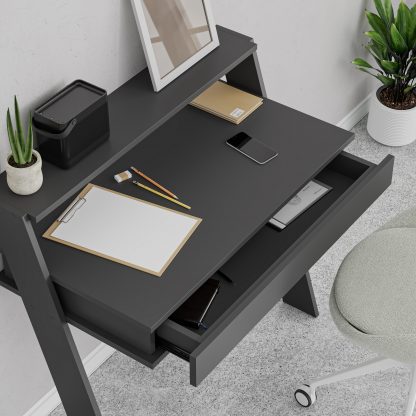 Cowork Modern Desk Anthracite Grey Wall Mounted With Drawer 94cm Wide - Image 6