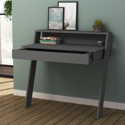Cowork Modern Desk Anthracite Grey Wall Mounted With Drawer 94cm Wide - Image 4