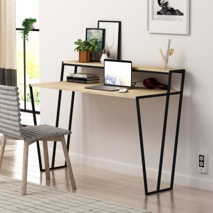 Pal Modern Study Desk Oak With Monitor Stand 124cm Wide