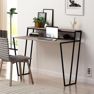 Pal Modern Study Desk Mocha Grey With Monitor Stand 124cm Wide