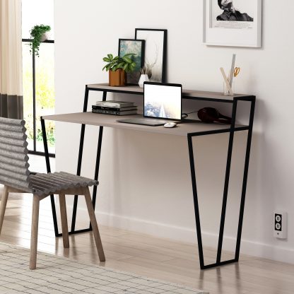 Pal Modern Study Desk Mocha Grey With Monitor Stand 124cm Wide