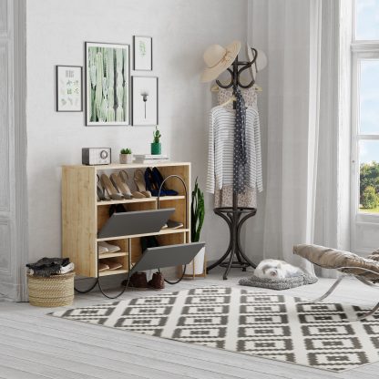 Norfolk Shoe Cabinet Oak Anthracite Grey - Image 4