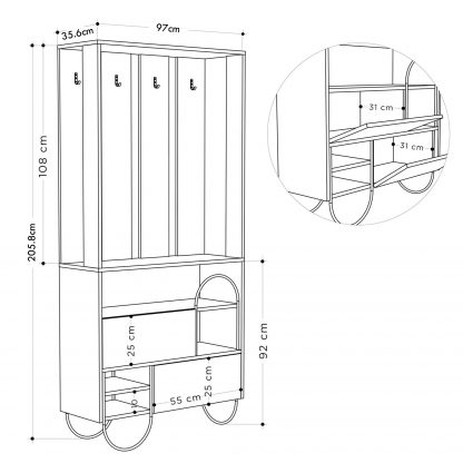 Norfolk Hall Stand Coat Rack with Shoe Storage Anthracite Grey Mocha - Image 2