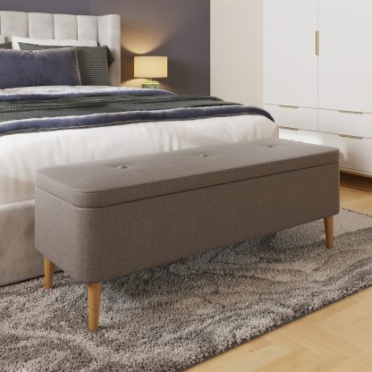 Grey Linen Ottoman Storage Bench With Solid Wooden Legs - Image 14