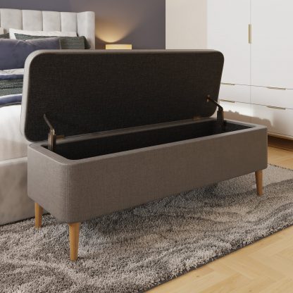 Grey Linen Ottoman Storage Bench With Solid Wooden Legs - Image 10