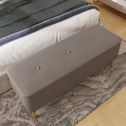 Grey Linen Ottoman Storage Bench With Solid Wooden Legs - Image 11