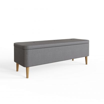 Grey Linen Ottoman Storage Bench With Solid Wooden Legs - Image 12