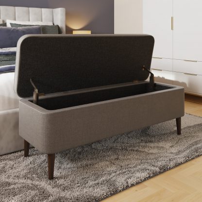 Grey Linen Ottoman Storage Bench With Solid Wooden Legs - Image 2