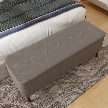 Grey Linen Ottoman Storage Bench With Solid Wooden Legs - Image 3