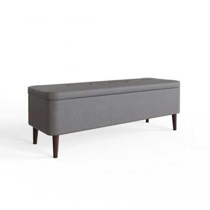 Grey Linen Ottoman Storage Bench With Solid Wooden Legs - Image 4
