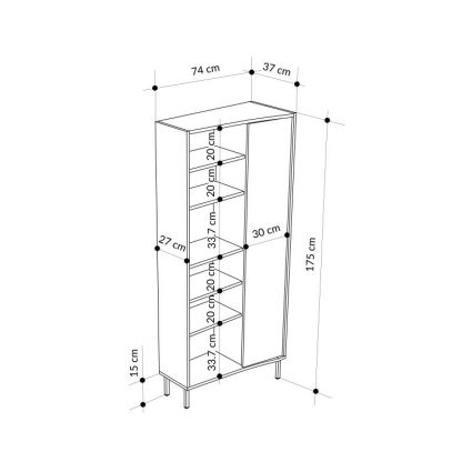 Frem Curved 5 Tier Tall Bookcase with 1 Door – Ash Green – 175.5 cm - Image 2