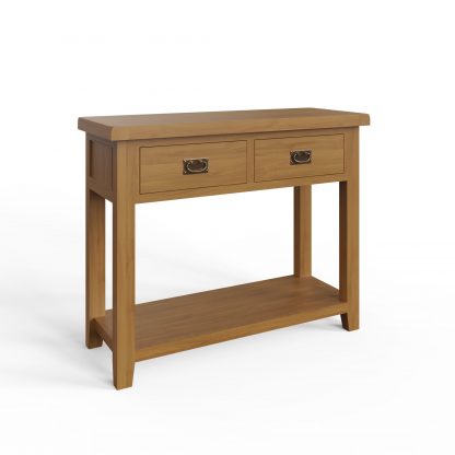 Robus Solid Oak Console Table 2 Drawer - Image 3
