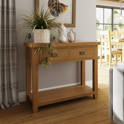 Robus Solid Oak Console Table 2 Drawer - Image 4